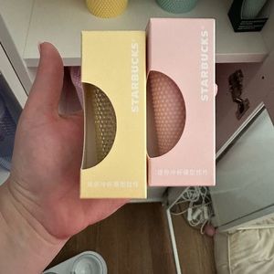 Starbucks keychains -pink and yellow